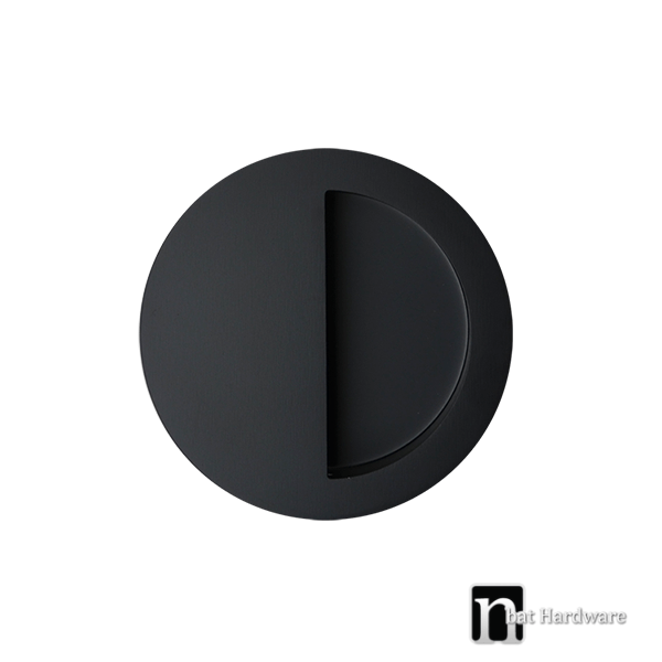 Matt Black 90mm Round Sliding Flush Pull Nbat Hardware Matt Black 90mm Round Sliding Flush, Black Recessed Sliding Door Pulls