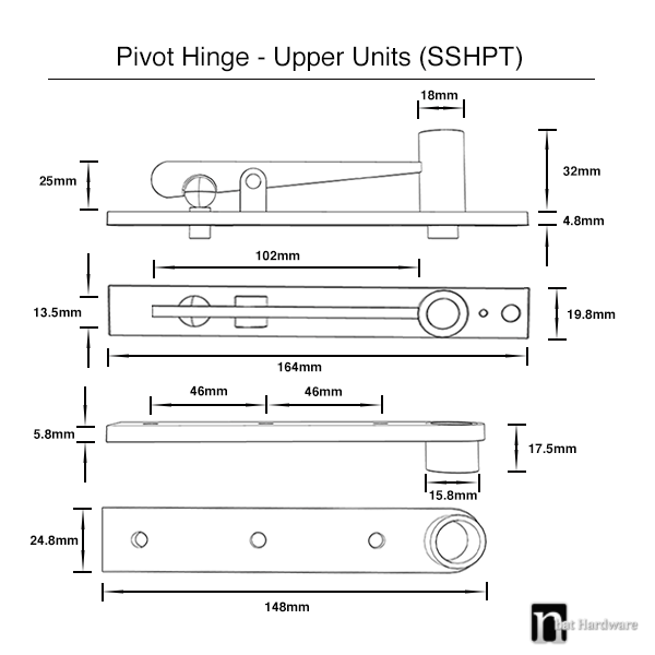 Heavy Duty Brushed Brass Pivot Hinge nBat Hardware